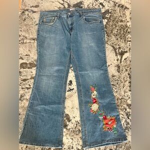 Floral Embroidered Blue Bootcut Jeans
